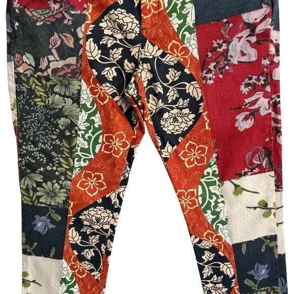 Biya by Johnny Was Patchwork Floral Pants Sz S Boho Straight Leg